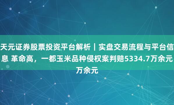 天元证券股票投资平台解析|实盘交易流程与平台信息 革命高,一都玉米品种侵权案判赔5334.7万余元