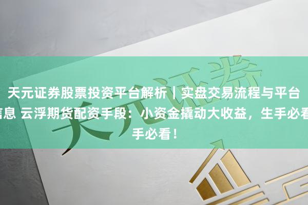 天元证券股票投资平台解析｜实盘交易流程与平台信息 云浮期货配资手段：小资金撬动大收益，生手必看！
