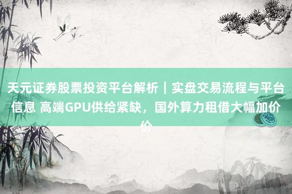 天元证券股票投资平台解析｜实盘交易流程与平台信息 高端GPU供给紧缺，国外算力租借大幅加价