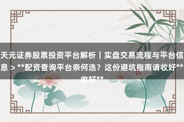 天元证券股票投资平台解析｜实盘交易流程与平台信息 > **配资查询平台奈何选？这份避坑指南请收好**