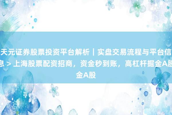 天元证券股票投资平台解析｜实盘交易流程与平台信息 > 上海股票配资招商，资金秒到账，高杠杆掘金A股