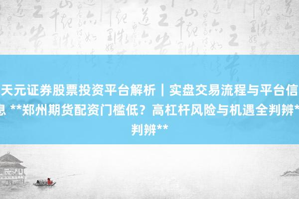 天元证券股票投资平台解析｜实盘交易流程与平台信息 **郑州期货配资门槛低？高杠杆风险与机遇全判辨**