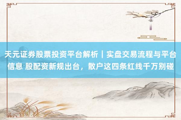 天元证券股票投资平台解析｜实盘交易流程与平台信息 股配资新规出台，散户这四条红线千万别碰
